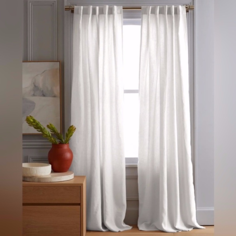 NWT Quince 2 Panels European White Linen Curtains Width: 48" x Length: 96”
